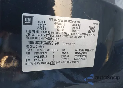 2010 Chevrolet Tahoe Ltz from USA, damaged, VIN 1GNUCCE0XAR291744